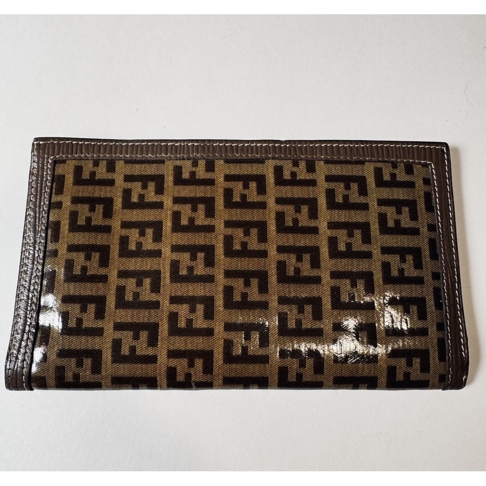 FENDI Zucca Bi Fold FF  Wallet Long Flap Leather Authentic Vintage 7"